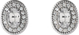 Platinum Natural White Sapphire & Natural Diamond Oval 4-Prong Halo-Style Earrings - view 4