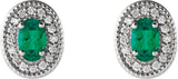 14K Gold Natural Emerald & Natural Diamond Oval 4-Prong Halo-Style Earrings - White Gold - view 4