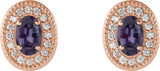 14K Gold Lab-Grown Alexandrite & Natural Diamond Oval 4-Prong Halo-Style Earrings - Rose Gold - view 4