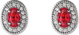 14K Gold Lab-Grown Ruby & Natural Diamond Oval 4-Prong Halo-Style Earrings - White Gold - view 4
