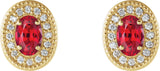 14K Gold Natural Ruby & Natural Diamond Oval 4-Prong Halo-Style Earrings - Yellow Gold - view 4