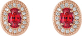 14K Gold Lab-Grown Ruby & Natural Diamond Oval 4-Prong Halo-Style Earrings - Rose Gold - view 4