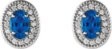 Platinum Lab-Grown Blue Sapphire & Natural Diamond Oval 4-Prong Halo-Style Earrings – 5x3mm - view 4