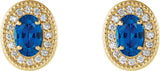 14K Gold Natural Blue Sapphire & Natural Diamond Oval 4-Prong Halo-Style Earrings - Yellow Gold - view 4