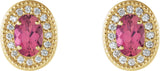 14K Gold Natural Pink Tourmaline & Natural Diamond Oval 4-Prong Halo-Style Earrings - Yellow Gold - view 4