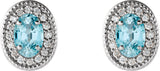 14K Gold Natural Blue Zircon & Natural Diamond Oval 4-Prong Halo-Style Earrings - White Gold - view 4