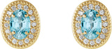 14K Gold Natural Blue Zircon & Natural Diamond Oval 4-Prong Halo-Style Earrings - Yellow Gold - view 4