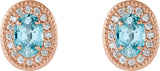 14K Gold Natural Blue Zircon & Natural Diamond Oval 4-Prong Halo-Style Earrings - Rose Gold - view 3
