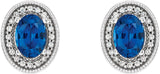 Platinum Lab-Grown Blue Sapphire & Natural Diamond Oval 4-Prong Halo-Style Earrings – 5x3mm - view 4