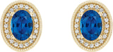 14K Gold Lab-Grown Blue Sapphire & Natural Diamond Oval 4-Prong Halo-Style Earrings – 5x3mm - Yellow Gold - view 4