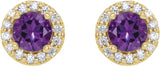 14K Gold Natural Amethyst Round 4-Prong Halo-Style Earrings – 3-8mm Stones - Yellow Gold - view 8