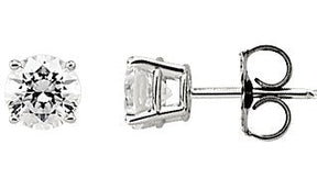 14K Gold White Cubic Zirconia Round 4-Prong Stud Earrings - White Gold