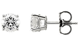 14K Gold White Cubic Zirconia Round 4-Prong Stud Earrings - White Gold