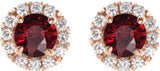 14K Gold Round Natural Mozambique Garnet French-Set Halo-Style Earrings - Rose Gold - view 8