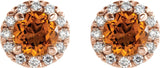 14K Gold Round Natural Citrine French-Set Halo-Style Earrings - Rose Gold - view 8