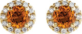 14K Gold Round Natural Citrine French-Set Halo-Style Earrings - Yellow Gold - view 6