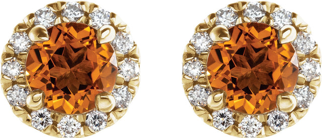 14K Gold Round Natural Citrine French-Set Halo-Style Earrings - Yellow Gold - view 6