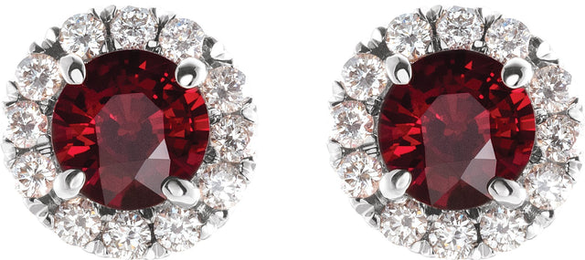 14K Gold Round Natural Mozambique Garnet French-Set Halo-Style Earrings - White Gold - view 6