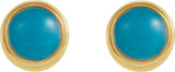14K Gold Natural Turquoise Round Bezel-Set Earrings – 3mm Stones - Yellow Gold - view 4