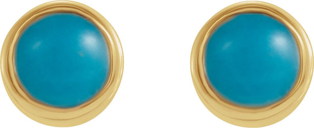 14K Gold Natural Turquoise Round Bezel-Set Earrings – 3mm Stones - Yellow Gold - view 4