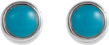 14K Gold Natural Turquoise Round Bezel-Set Earrings – 3mm Stones - White Gold - view 4