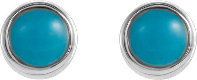 14K Gold Natural Turquoise Round Bezel-Set Earrings – 3mm Stones - White Gold - view 4