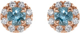 14K Gold Round Natural Blue Zircon French-Set Halo-Style Earrings - Rose Gold - view 8
