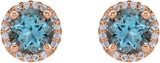 14K Gold Natural Aquamarine Round 4-Prong Halo-Style Earrings – 3-6mm Stones - Rose Gold - view 6