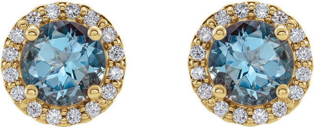 14K Gold Natural Aquamarine Round 4-Prong Halo-Style Earrings – 3-6mm Stones - Yellow Gold - view 6