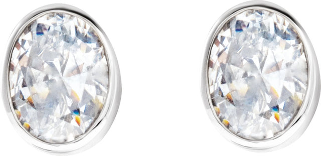 Platinum Natural Diamond Oval Bezel-Set Stud Earrings - view 6