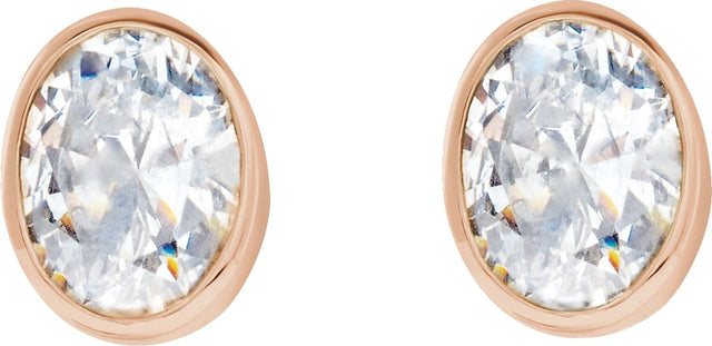 14K Gold Natural Diamond Oval Bezel-Set Stud Earrings - Rose Gold - view 6