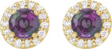 14K Gold Lab-Grown Alexandrite Round 4-Prong Halo-Style Earrings – 3-8mm Stones - Yellow Gold - view 8