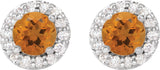 Platinum Natural Citrine Round 4-Prong Halo-Style Earrings – 3-8mm Stones - view 8