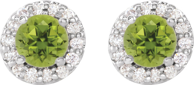 14K Gold Natural Peridot Round 4-Prong Halo-Style Earrings – 3-8mm Stones - White Gold - view 8