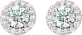 14K Gold Natural White Sapphire Round 4-Prong Halo-Style Earrings II - White Gold - view 8