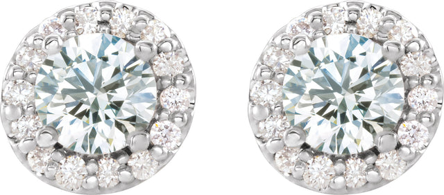 14K Gold Natural White Sapphire Round 4-Prong Halo-Style Earrings II - White Gold - view 8