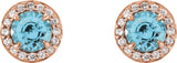 14K Gold Natural Blue Zircon Round 4-Prong Halo-Style Earrings – 3.5-5mm Stones - Rose Gold - view 6