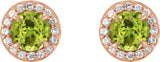 14K Gold Natural Peridot Round 4-Prong Halo-Style Earrings – 3.5-5mm Stones - Rose Gold - view 6