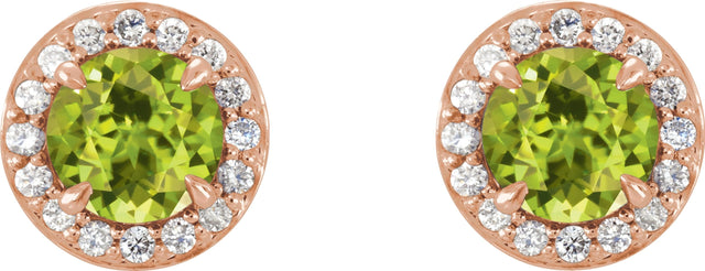 14K Gold Natural Peridot Round 4-Prong Halo-Style Earrings – 3.5-5mm Stones - Rose Gold - view 6