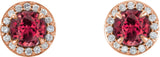 14K Gold Lab-Grown Ruby Round 4-Prong Halo-Style Earrings – 3.5-5mm Stones - Rose Gold - view 6