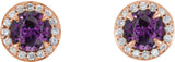 14K Gold Lab-Grown Alexandrite Round 4-Prong Halo-Style Earrings – 3.5-5mm Stones - Rose Gold - view 6