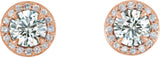 14K Gold Natural Diamond Round 4-Prong Halo-Style Earrings – 3.5-5mm Stones - Rose Gold - view 6