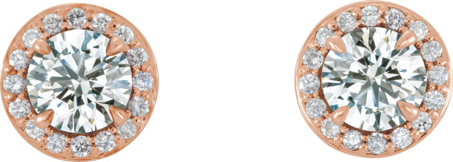 14K Gold Natural Diamond Round 4-Prong Halo-Style Earrings – 3.5-5mm Stones - Rose Gold - view 6