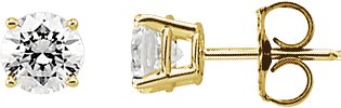 14K Gold White Cubic Zirconia Round 4-Prong Stud Earrings - Yellow Gold