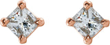 14K Gold Natural Diamond Square 4-Prong Stud Earrings – 3x3mm - Rose Gold - view 4