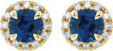 14K Gold Round Lab-Grown Blue Sapphire French-Set Halo-Style Earrings - Yellow Gold - view 6