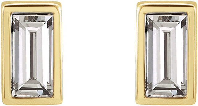 14K Gold Natural Diamond Straight Baguette Bezel-Set Stud Earrings - Yellow Gold - view 8