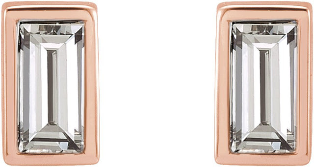 14K Gold Natural Diamond Straight Baguette Bezel-Set Stud Earrings - Rose Gold - view 8