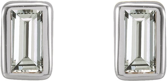 14K Gold Natural Diamond Straight Baguette Bezel-Set Stud Earrings - White Gold - view 8