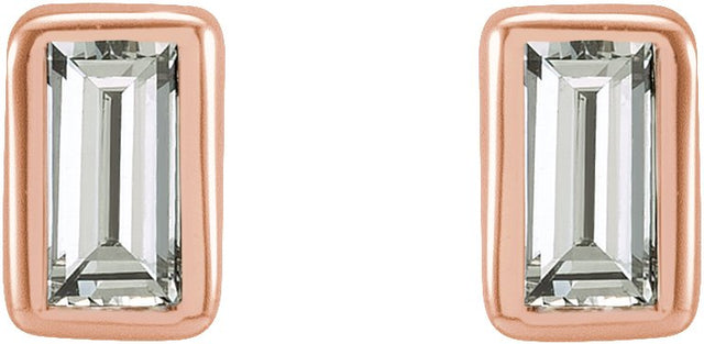 14K Gold Natural Diamond Straight Baguette Bezel-Set Stud Earrings - Rose Gold - view 8